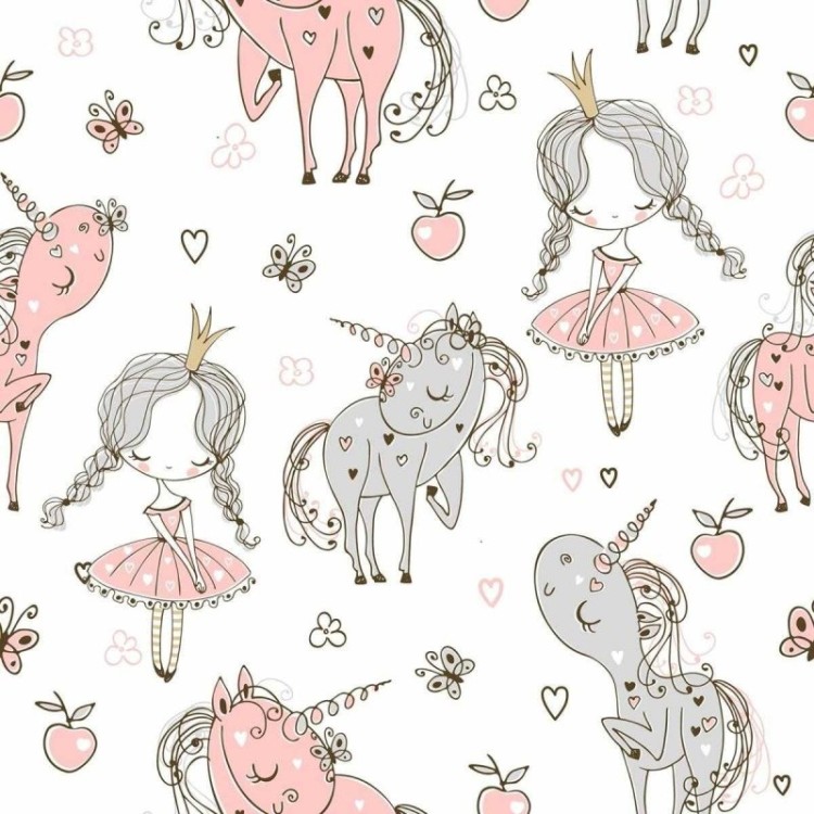 Papel de Parede Adesivo Bailarina e Unicórnio...