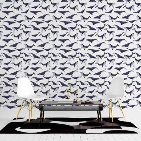 Papel de Parede Adesivo Baleias no Mar N015074