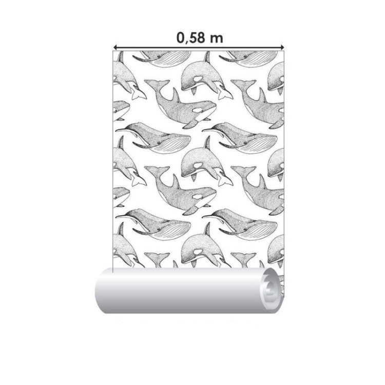 Papel de Parede Adesivo Baleias Pontilhismo...