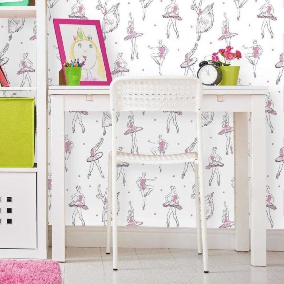Papel de Parede Adesivo Ballet Esboço Rosa 353845622