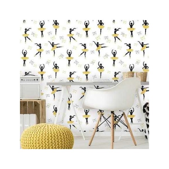 Papel de Parede Adesivo Ballet Preto e Amarelo 589025873
