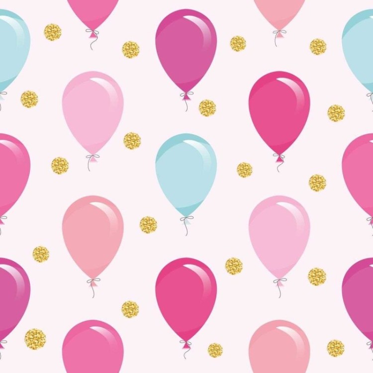 Papel de Parede Adesivo Balões de Festa Rosa e...
