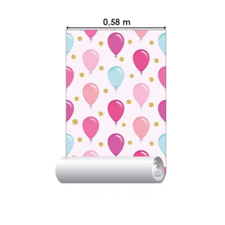 Papel de Parede Adesivo Balões de Festa Rosa e...