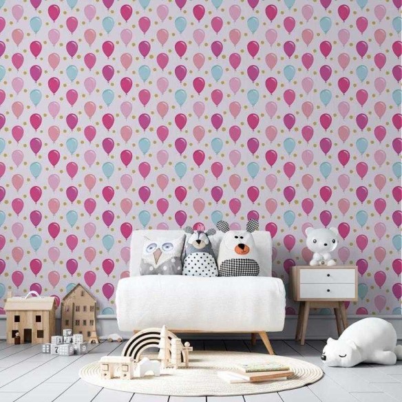Papel de Parede Adesivo Balões de Festa Rosa e Azul N05114