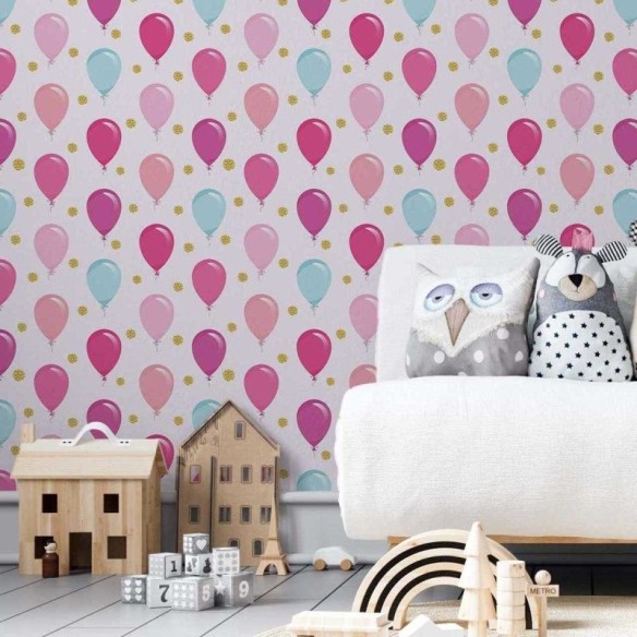 Papel de Parede Adesivo Balões de Festa Rosa e Azul N05114