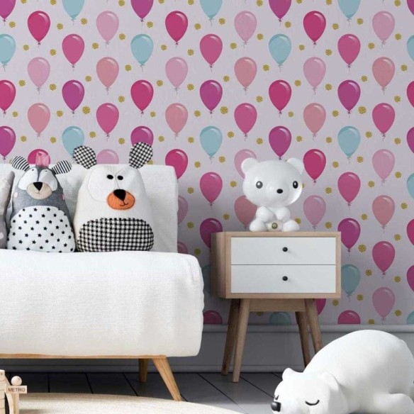 Papel de Parede Adesivo Balões de Festa Rosa e Azul N05114