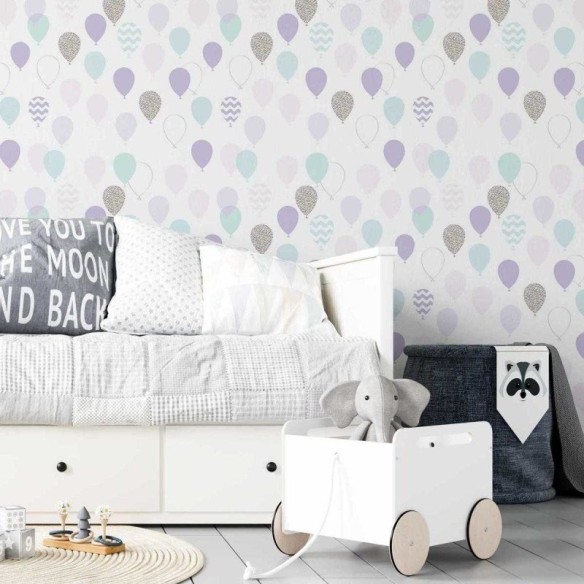 Papel de Parede Adesivo Balões Lilás e Azul N05106
