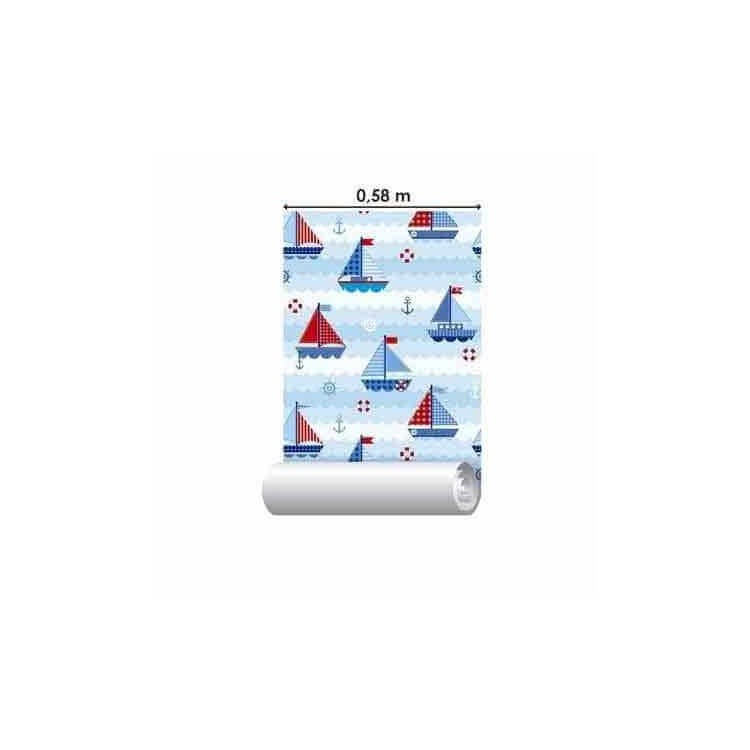 Papel de Parede Adesivo Barquinho Mar Azul...