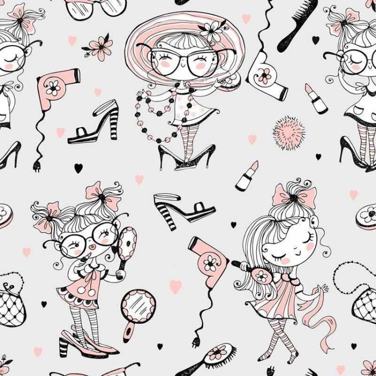 Papel de Parede Adesivo Beleza Meninas Rosa e...