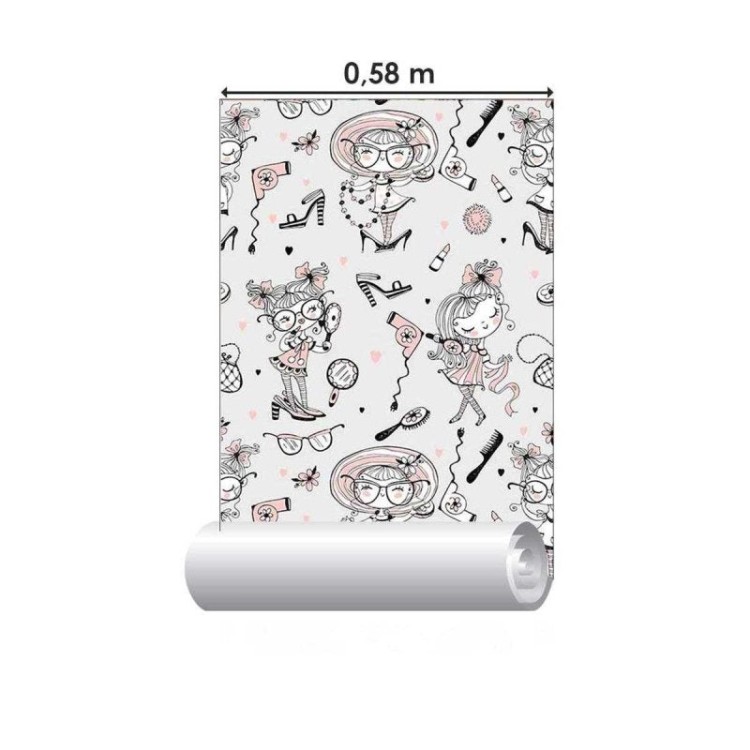 Papel de Parede Adesivo Beleza Meninas Rosa e...