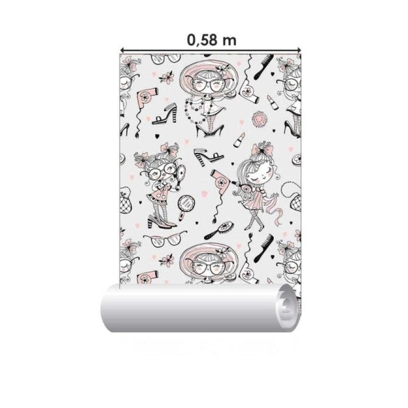 Papel de Parede Adesivo Beleza Meninas Rosa e Cinza N05235