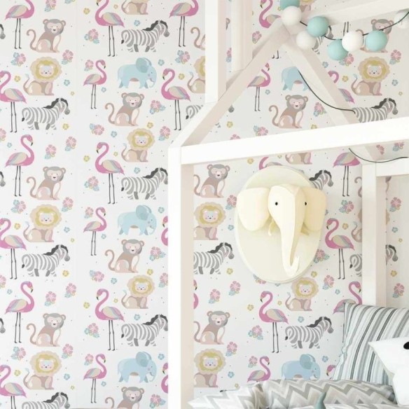 Papel de Parede Adesivo Bichos Infantil  Animais 495730069