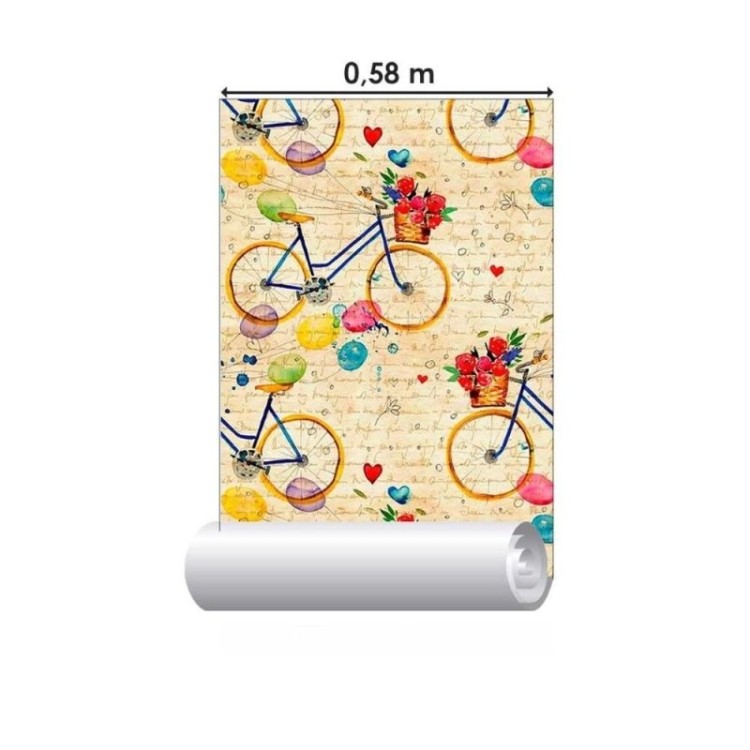 Papel de Parede Adesivo Bicicletas e Balões...