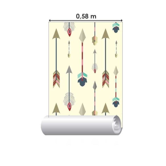 Papel de Parede Adesivo Boho Penas Coloridas Fundo Bege N07027