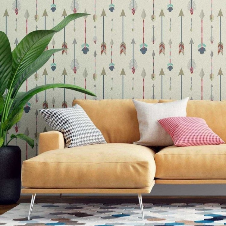 Papel de Parede Adesivo Boho Penas Coloridas...