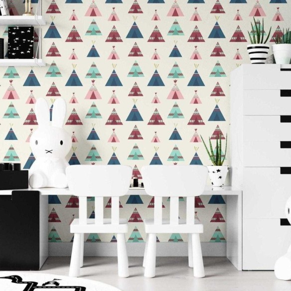 Papel de Parede Adesivo Boho Tenda Indígena Colorido N07025