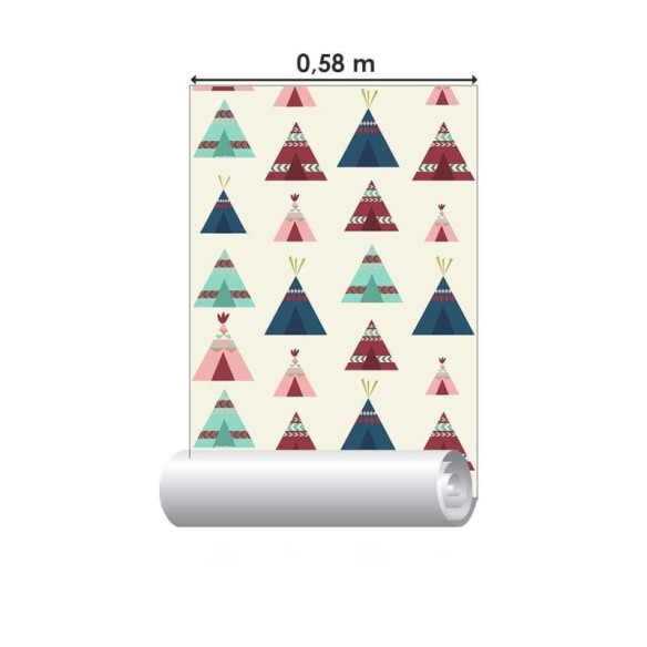 Papel de Parede Adesivo Boho Tenda Indígena Colorido N07025