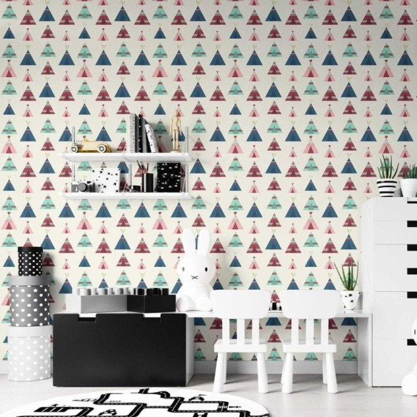 Papel de Parede Adesivo Boho Tenda Indígena Colorido N07025