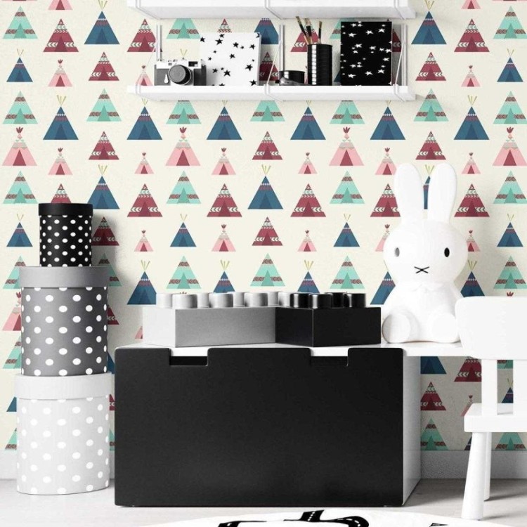 Papel de Parede Adesivo Boho Tenda Indígena...