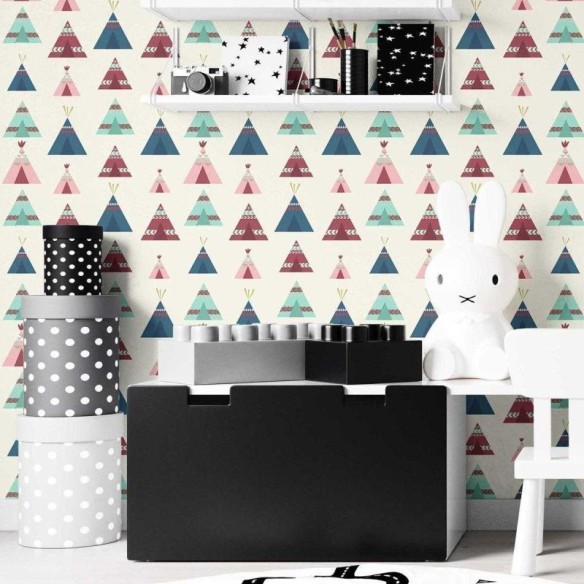 Papel de Parede Adesivo Boho Tenda Indígena Colorido N07025
