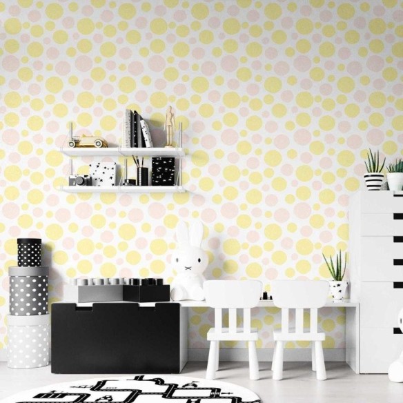 Papel de Parede Adesivo Bolhas Artístco Amarelo e Rosa N07012