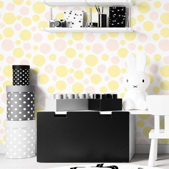 Papel de Parede Adesivo Bolhas Artístco Amarelo e Rosa N07012