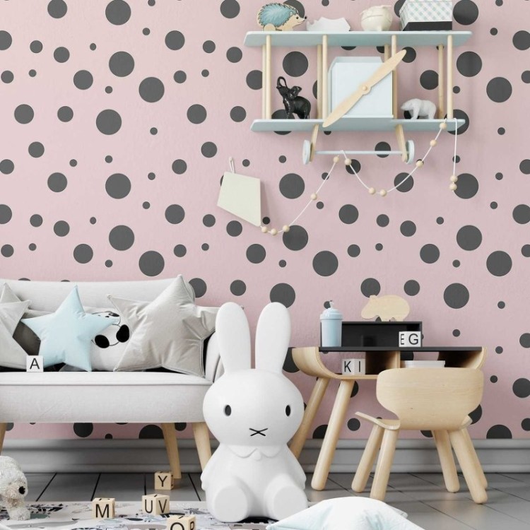 Papel de Parede Adesivo Bolhas Cinza e Rosa N04008