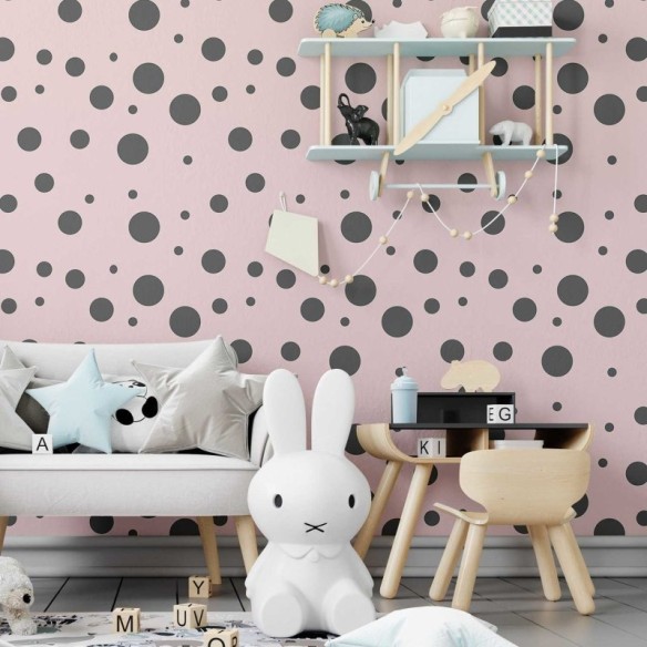 Papel de Parede Adesivo Bolhas Cinza e Rosa N04008