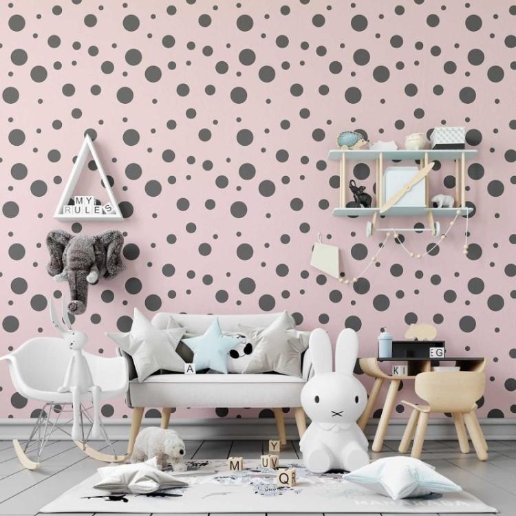 Papel de Parede Adesivo Bolhas Cinza e Rosa N04008