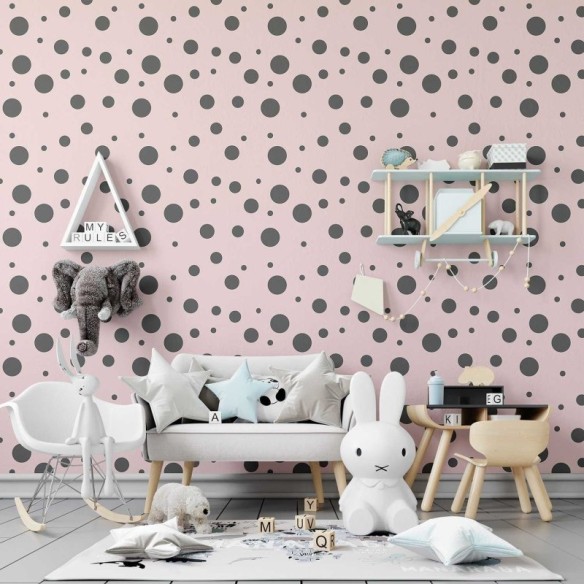 Papel de Parede Adesivo Bolhas Cinza e Rosa N04008