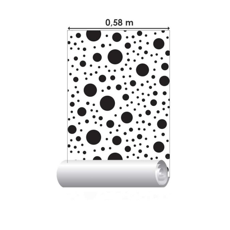 Papel de Parede Adesivo Bolinhas Branco e Preto...
