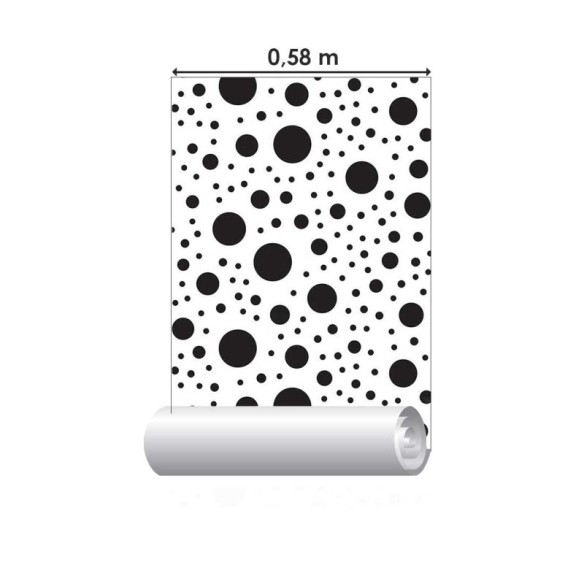 Papel de Parede Adesivo Bolinhas Branco e Preto N018028