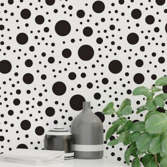 Papel de Parede Adesivo Bolinhas Branco e Preto N018028