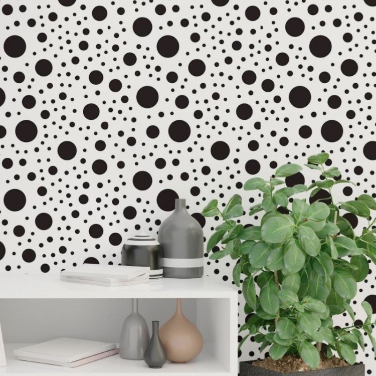 Papel de Parede Adesivo Bolinhas Branco e Preto...