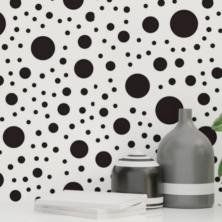 Papel de Parede Adesivo Bolinhas Branco e Preto...
