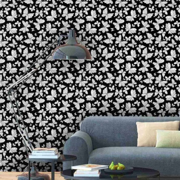 Papel de Parede Adesivo Borboleta Branco e Preto 193608005
