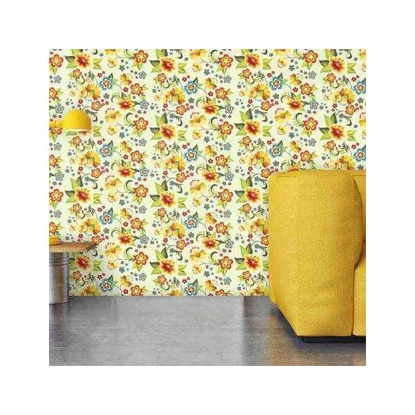 Papel de Parede Adesivo  Floral Amarelo 1309