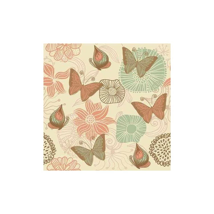 Papel de Parede Adesivo Borboleta Floral Bege...