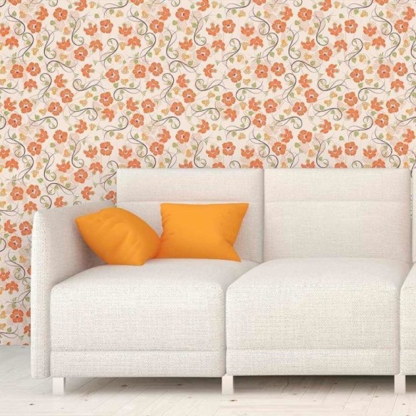 Papel de Parede Adesivo  Floral Laranja 565