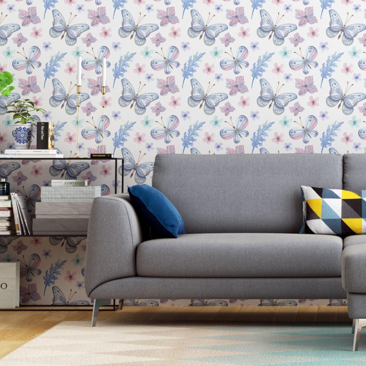 Papel de Parede Adesivo Borboletas e Flores...