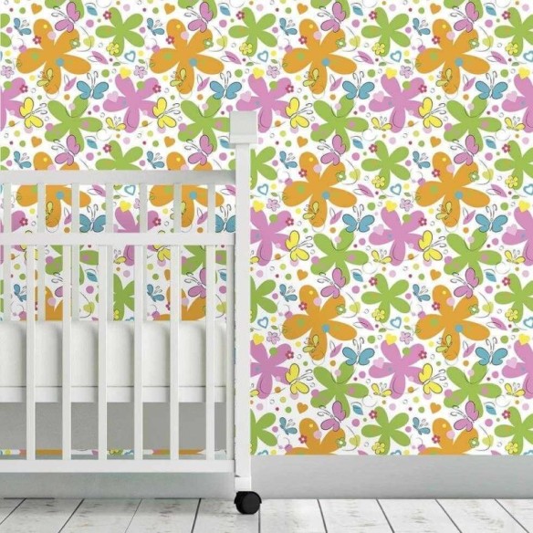 Papel de Parede Adesivo Borboletas Floral 160685135