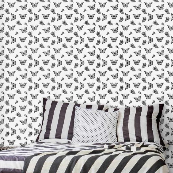 Papel de Parede Adesivo Borboletas Preto e Branco 368184509