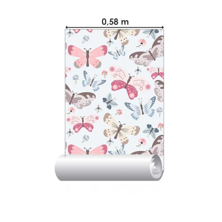 Papel de Parede Adesivo Borboletas Rosa e Azul...