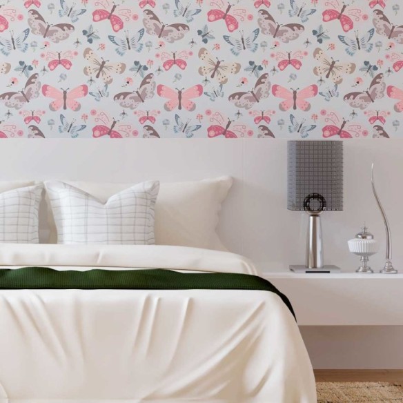 Papel de Parede Adesivo Borboletas Rosa e Azul N08035
