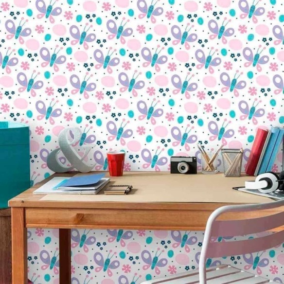 Papel de Parede Adesivo Borboletas Rosa e Roxo 211563523