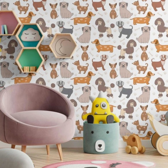 Papel de Parede Adesivo Cachorros e Ossinhos N09059