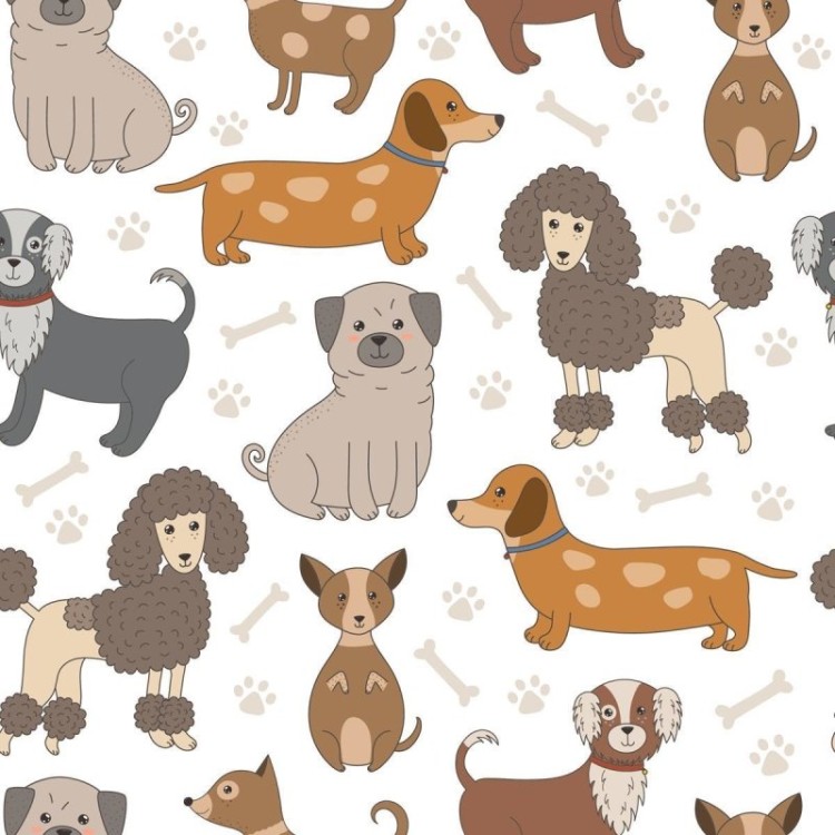 Papel de Parede Adesivo Cachorros e Ossinhos...