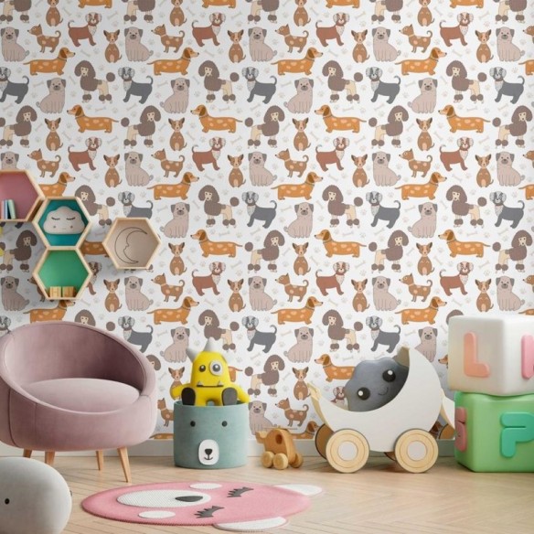 Papel de Parede Adesivo Cachorros e Ossinhos N09059