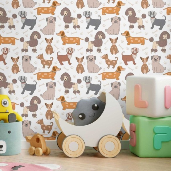 Papel de Parede Adesivo Cachorros e Ossinhos N09059