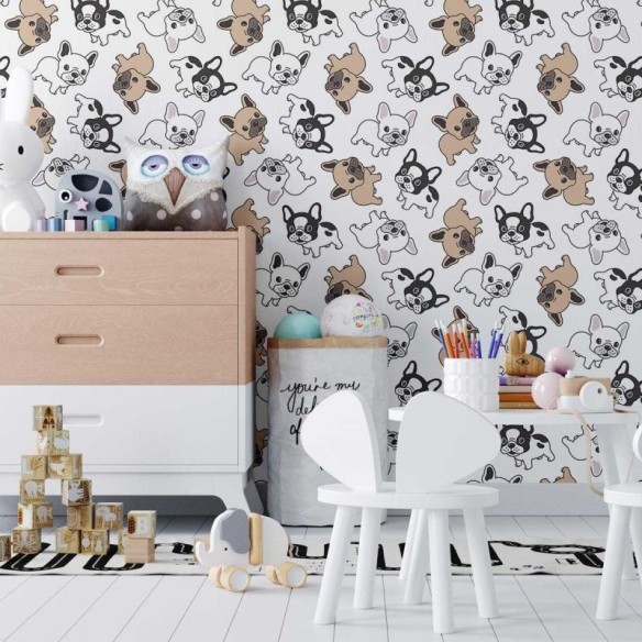 Papel de Parede Adesivo Cachorros Minimalistas N04053